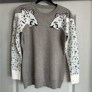 Grey with white tiger sleeve sweater size medium